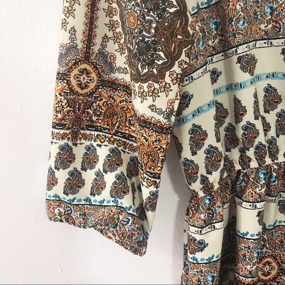 Timing Paisley Floral Print Earth Tone Colors Boho Style Dress Y2K Retro - Large - Picture 4 of 7